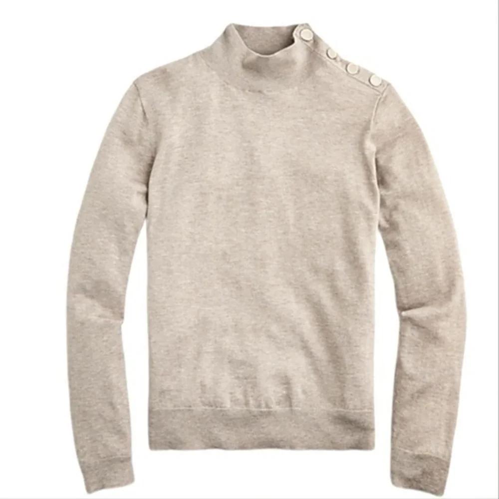J.Crew Silk Blend Mock Neck Sweater Gray Small Shoulder Buttons